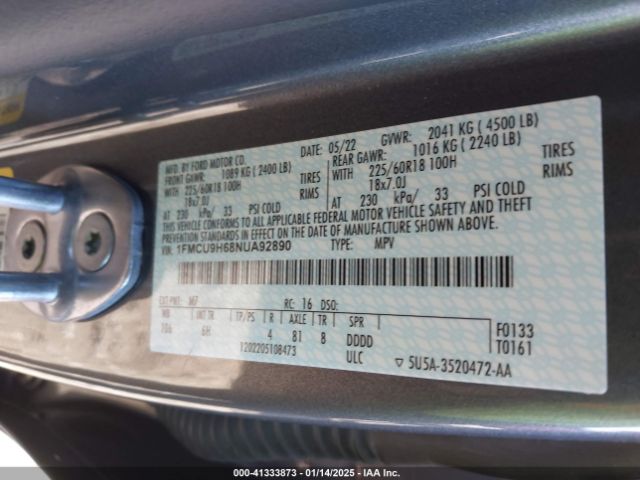 2022 FORD ESCAPE 1FMCU9H68NUA92890 Photo 8