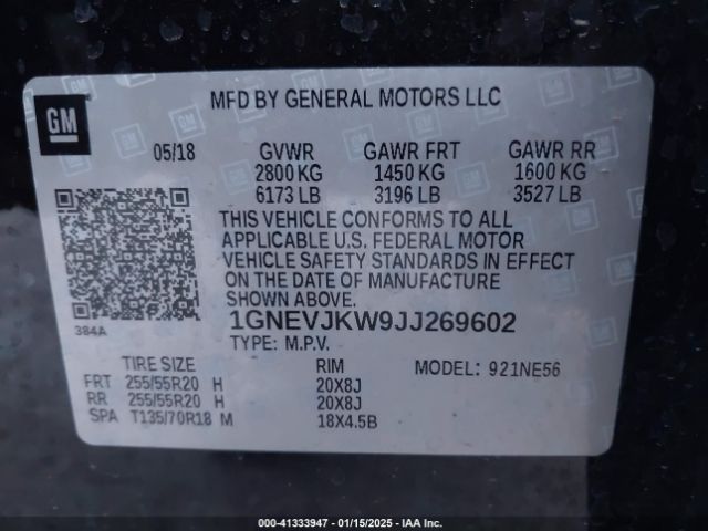 1GNEVJKW9JJ269602 Chevrolet Traverse Premier
