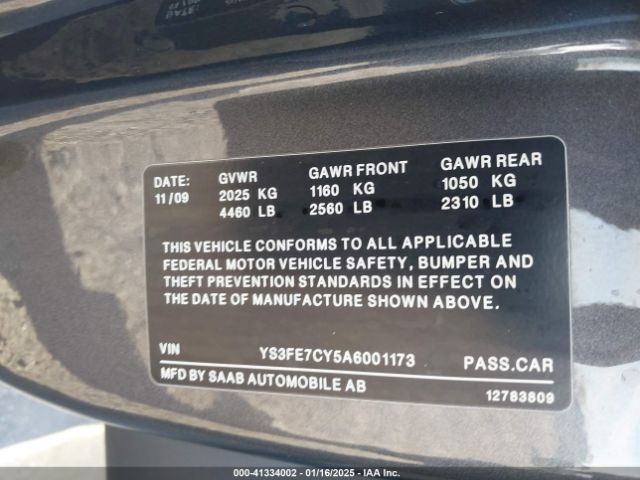 2010 SAAB 9-3 YS3FE7CY5A6001173 Photo 8