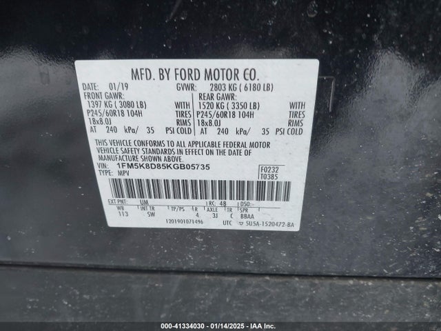 Ford EXPLORER XLT 2019 1FM5K8D85KGB05735 Image 9