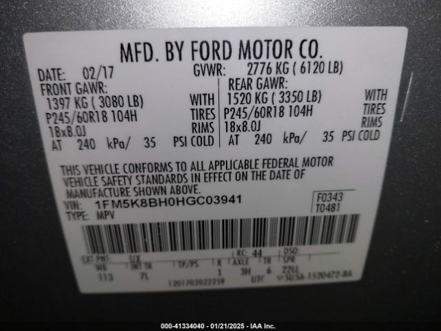 1FM5K8BH0HGC03941 Ford Explorer