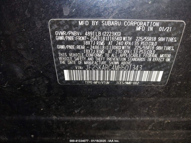 Subaru na u5 2021 JF2SKARC4MH501343 Image 9