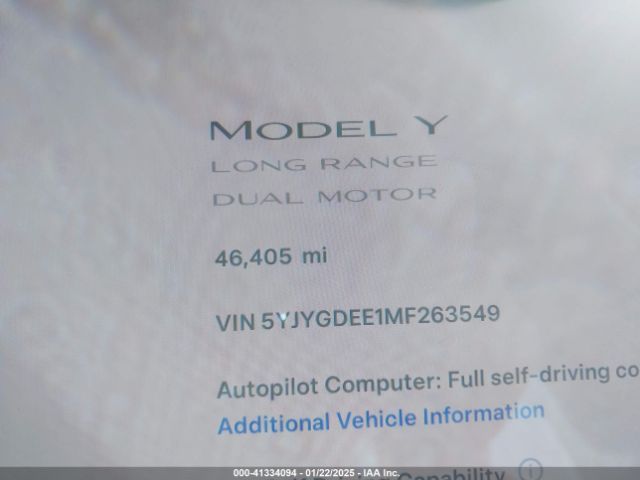 5YJYGDEE1MF263549 Tesla Model Y Long Range Dual Motor All-wheel Drive