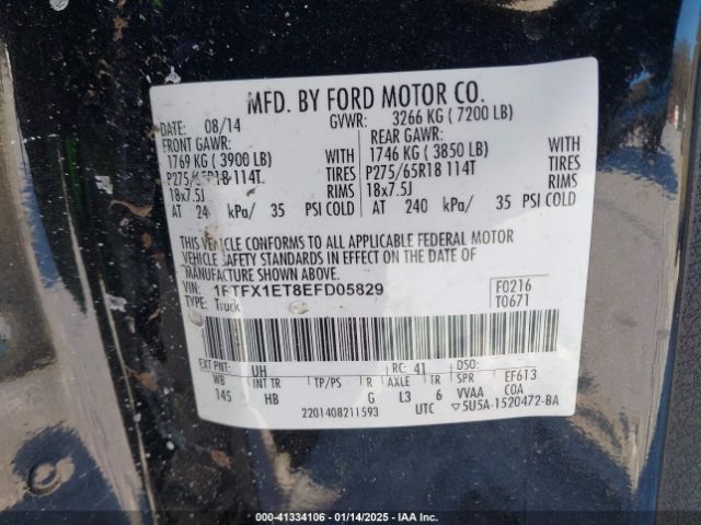1FTFX1ET8EFD05829 Ford F-150 Lariat