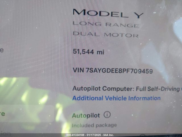 7SAYGDEE8PF709459 Tesla Model Y Awd/long Range Dual Motor All-wheel Drive