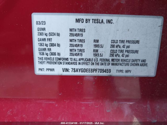 7SAYGDEE8PF709459 Tesla Model Y Awd/long Range Dual Motor All-wheel Drive