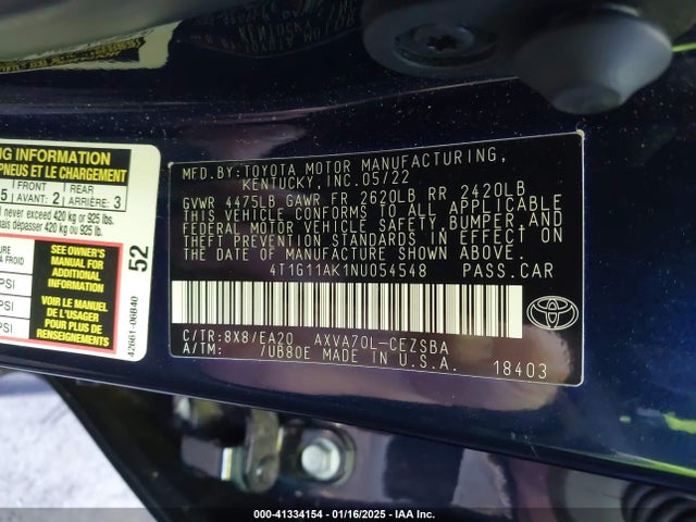 Toyota CAMRY SE 2022 4T1G11AK1NU054548 Image 9