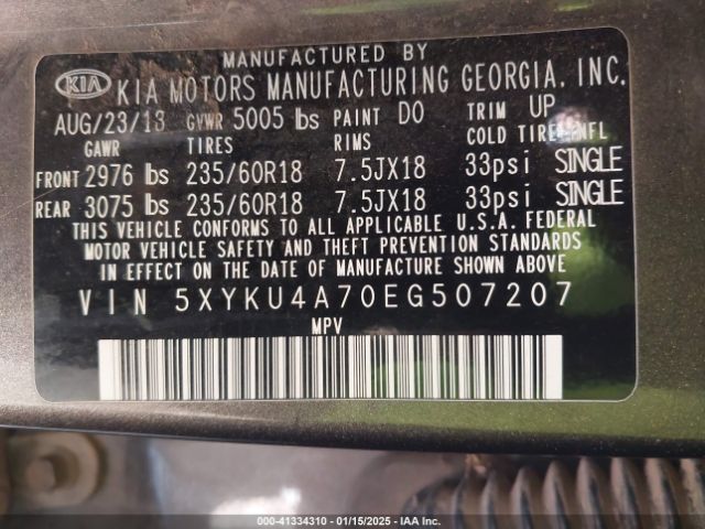 5XYKU4A70EG507207 KIA Sorento Ex V6