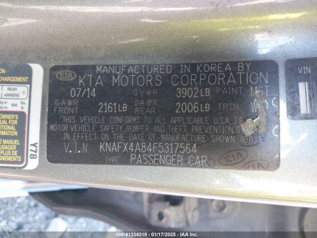 KNAFX4A84F5317564 KIA FORTE EX