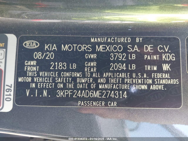 3KPF24AD6ME274314 KIA Forte
