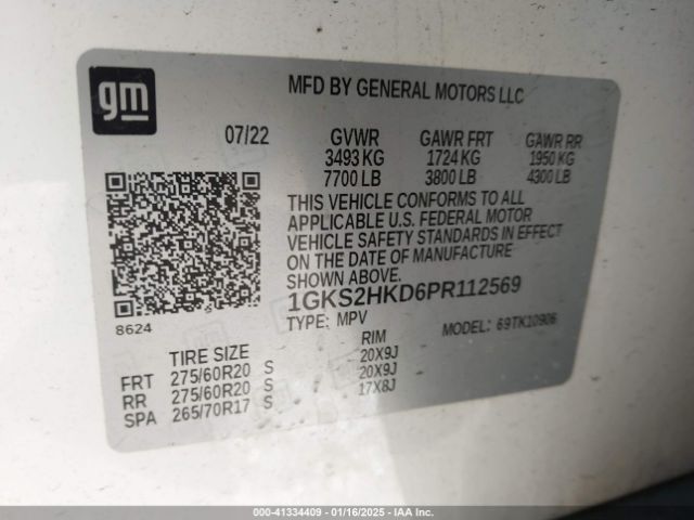 1GKS2HKD6PR112569 GMC Yukon Xl 4wd At4
