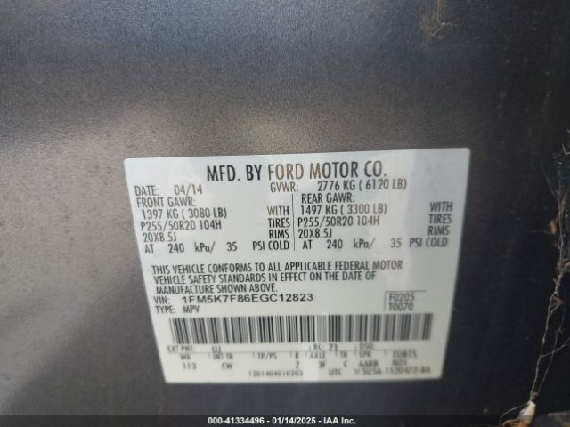 1FM5K7F86EGC12823 Ford Explorer Limited
