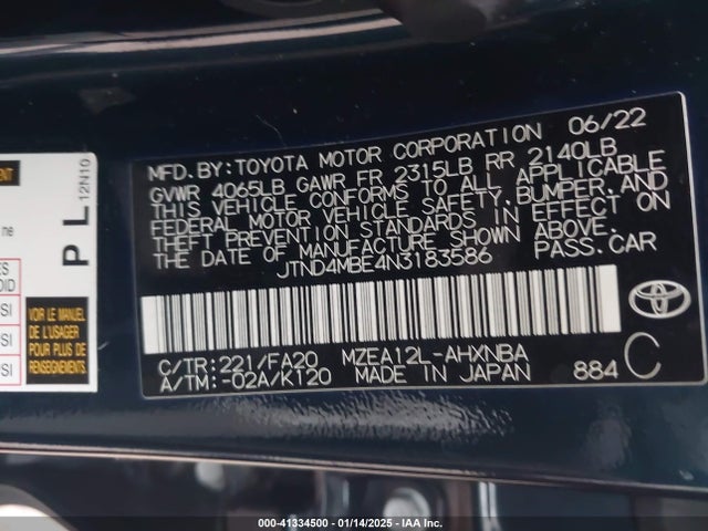 Toyota COROLLA SE 2022 JTND4MBE4N3183586 Image 9