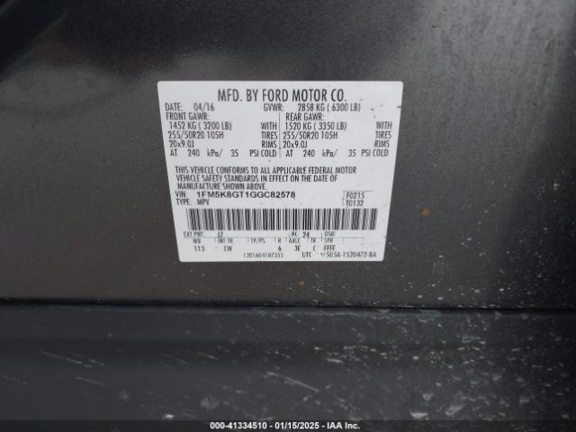 1FM5K8GT1GGC82578 Ford EXPLORER SPORT