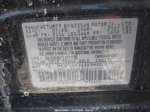 Nissan Sentra S Xtronic Cvt 2020 3N1AB8BV7LY271155 Image 9