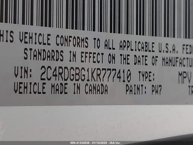 2C4RDGBG1KR777410 Dodge Grand Caravan Se 35th Anniversary Edition