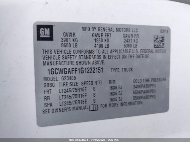 1GCWGAFF1G1232151 Chevrolet Express 2500 Work Van