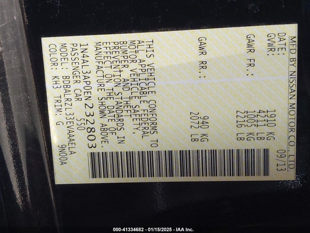 Nissan Altima 2.5 S 2014 1N4AL3AP0EN232803 Image 9