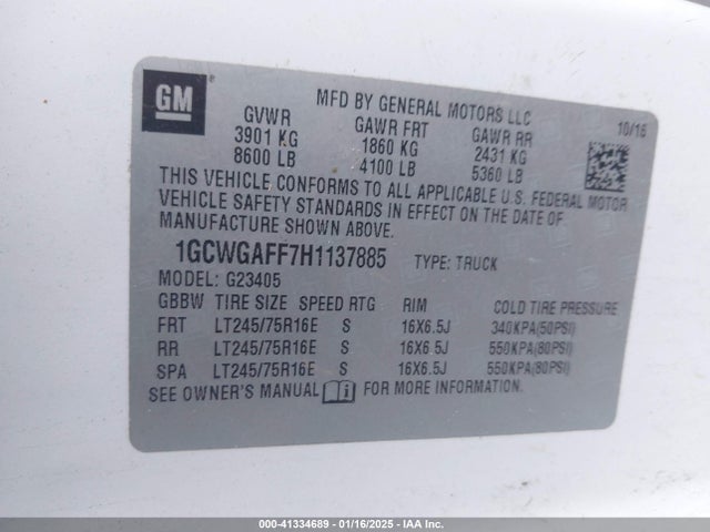 Chevrolet Express 2500 Work Van 2017 1GCWGAFF7H1137885 Image 9