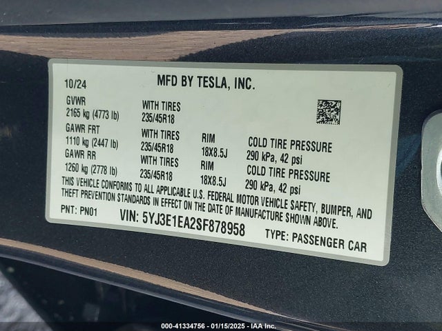 2025 TESLA MODEL 3 5YJ3E1EA2SF878958 Photo 8