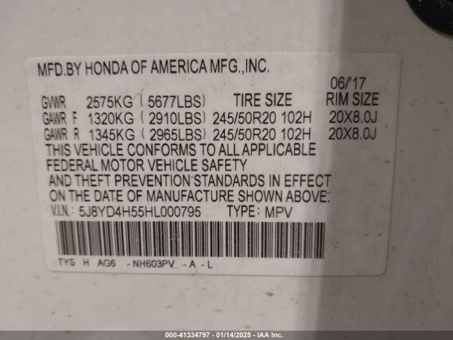 5J8YD4H55HL000795 Acura Mdx Technology Package