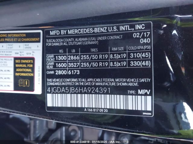 4JGDA5JB6HA924391 Mercedes-Benz GLE 350