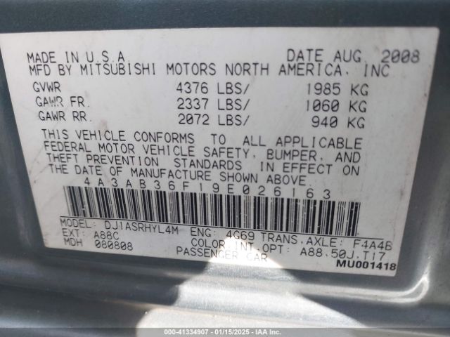2009 MITSUBISHI GALANT 4A3AB36F19E026163 Photo 8