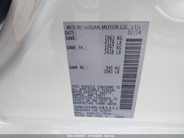 Nissan Altima Sr Fwd 2024 1N4BL4CV4RN385311 Image 9