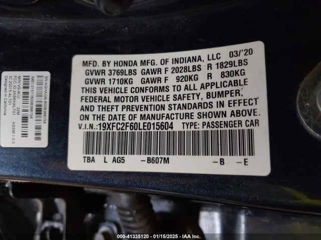Honda Civic Lx 2020 19XFC2F60LE015604 Image 9