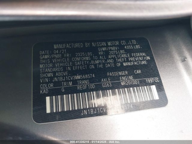 JN1BJ1CV3MW568574 Nissan Rogue Sport Sl Fwd Xtronic Cvt