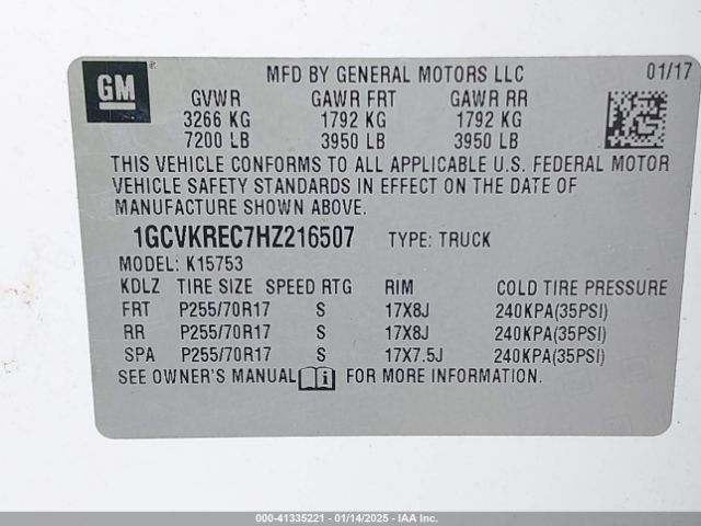 1GCVKREC7HZ216507 Chevrolet Silverado 1500 1lt