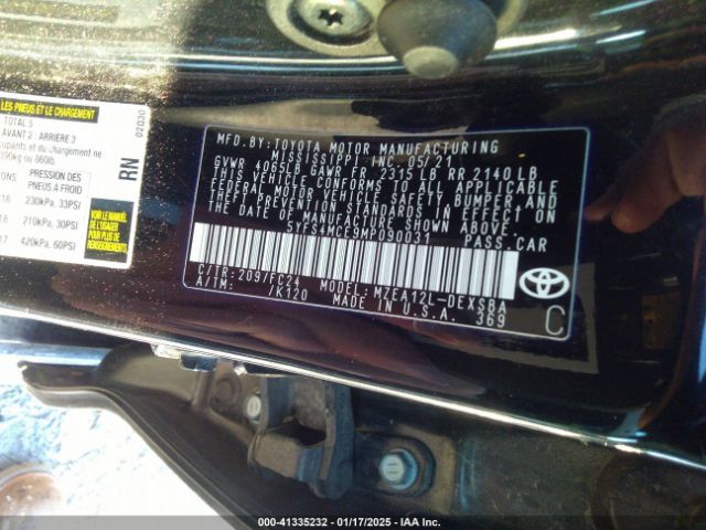 5YFS4MCE9MP090031 Toyota Corolla Se Apex Edition