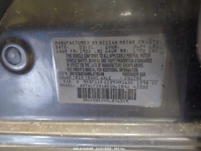3N1CN8EV4ML876549 Nissan Versa