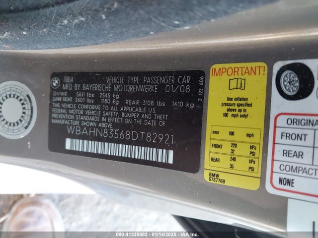 Aukcja sprzedaży 2008 Bmw 750li, vin: WBAHN83568DT82921, numer aukcji: 41335402