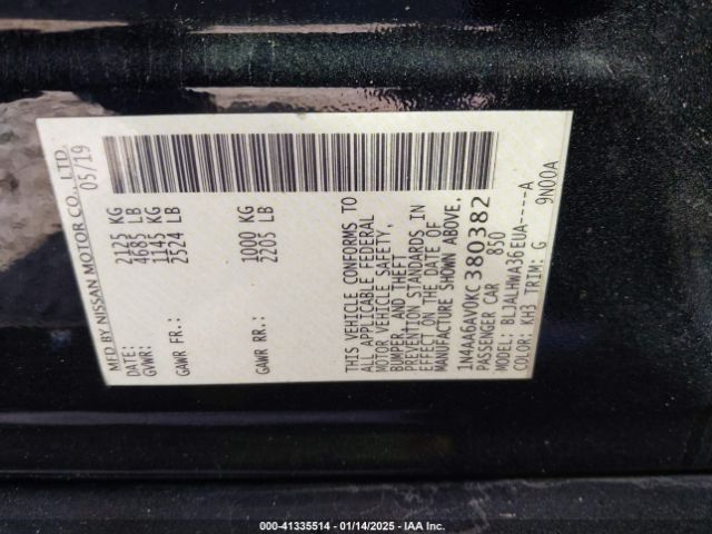 1N4AA6AV0KC380382 Nissan Maxima 3.5 Platinum