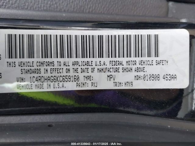 1C4RDHAG6KC659160 Dodge Durango Sxt Rwd