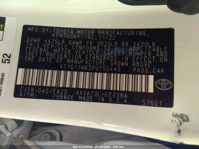 4T1G11AK2PU755442 Toyota CAMRY SE