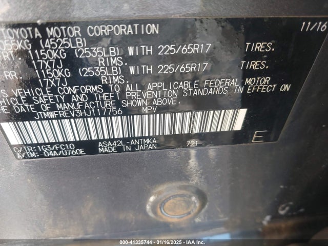 Toyota Rav4 Xle 2017 JTMWFREV3HJ117756 Image 9