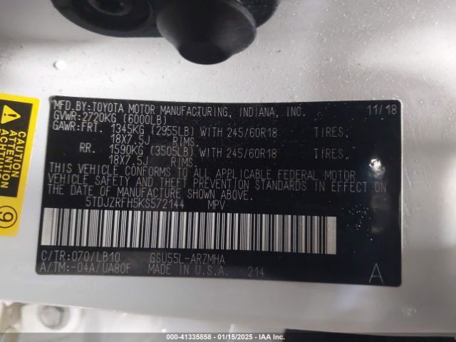 5TDJZRFH5KS572144 Toyota Highlander Xle