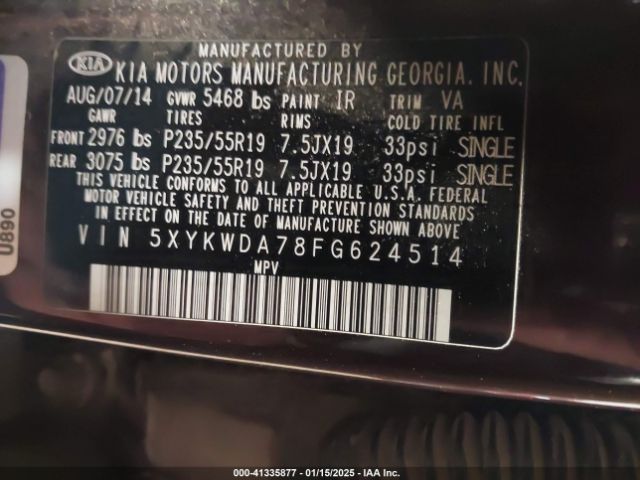 5XYKWDA78FG624514 KIA Sorento Sx V6