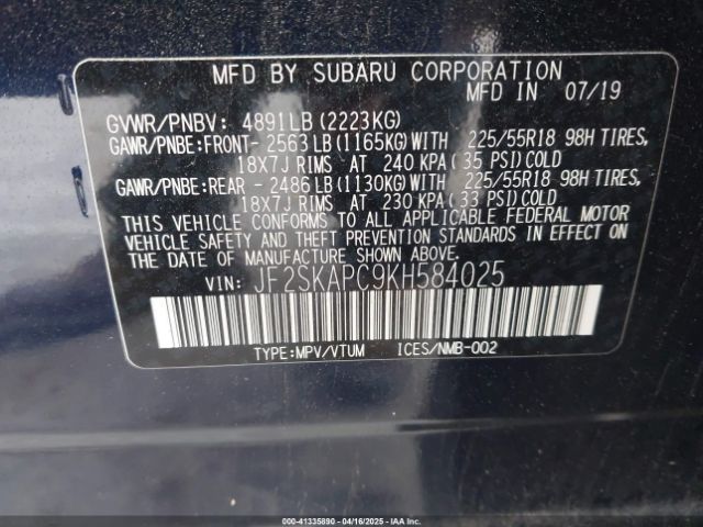 JF2SKAPC9KH584025 Subaru Forester Sport