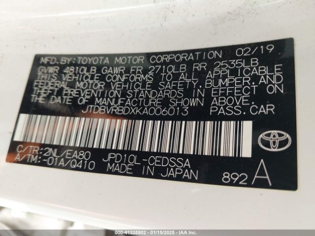 JTDBVRBDXKA006013 Toyota Mirai