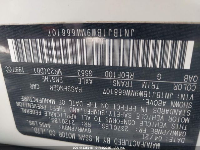 JN1BJ1BW9MW668107 Nissan Rogue Sport Sv Awd Xtronic Cvt