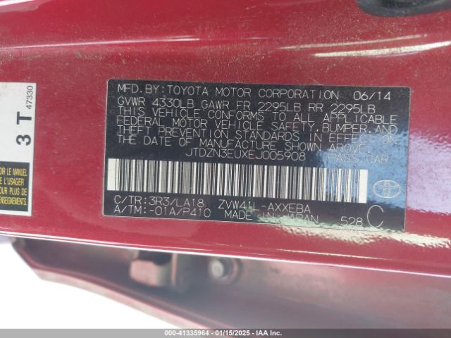 JTDZN3EUXEJ005908 Toyota Prius V Five