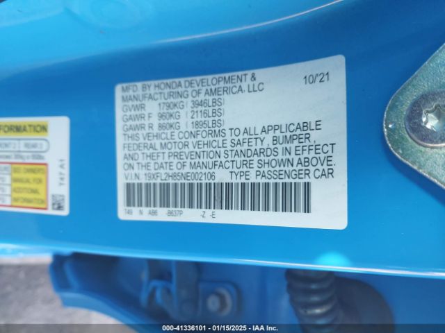 19XFL2H85NE002106 Honda Civic Sport