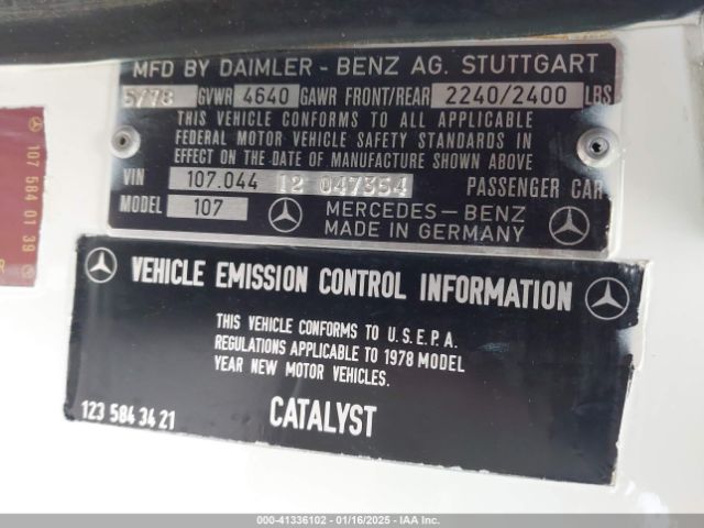 1978 MERCEDES-BENZ SL-CLASS 10704412047354 Photo 8