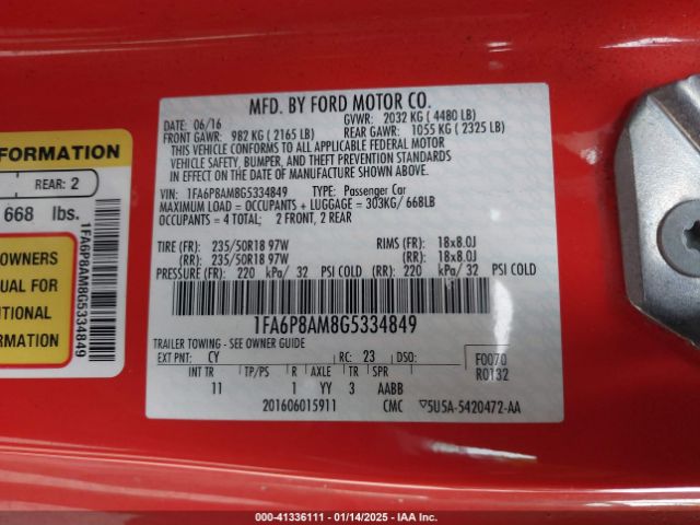 1FA6P8AM8G5334849 Ford Mustang V6