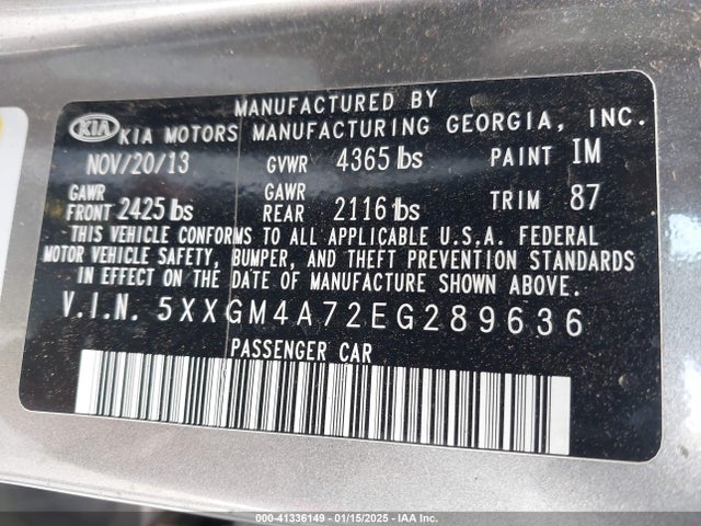 5XXGM4A72EG289636 KIA Optima Lx