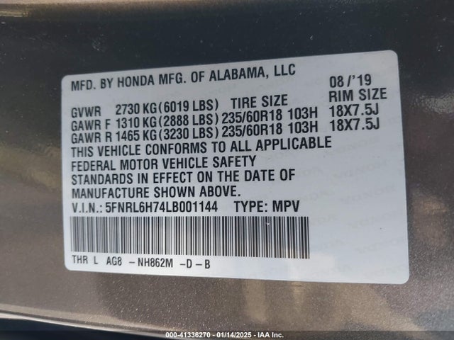 Honda Odyssey 2020 5FNRL6H74LB001144 Image 9