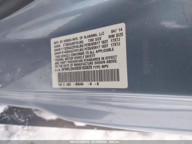 5FNRL5H45EB103829 Honda ODYSSEY EX
